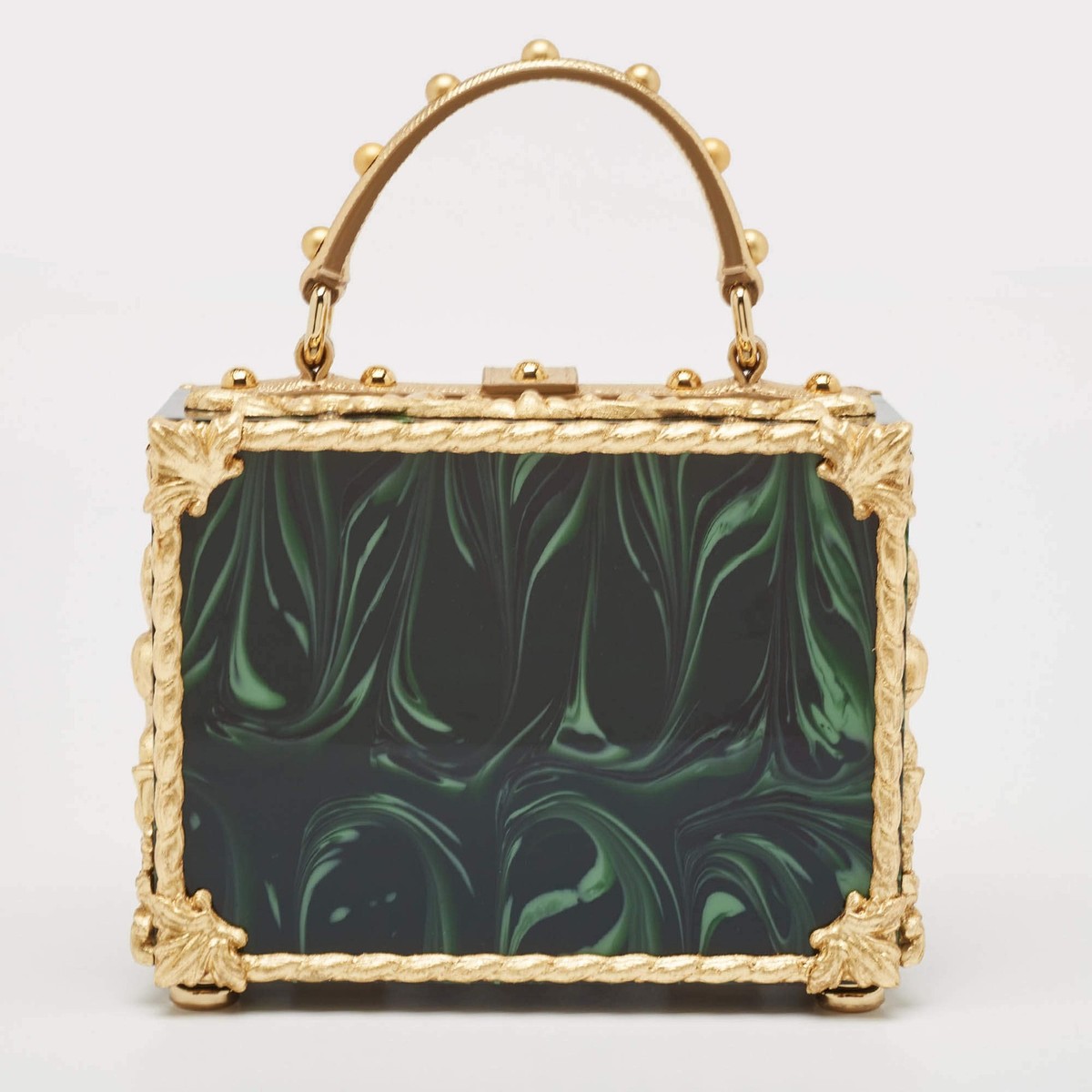 Dolce Gabbana GoldGreen Acrylic and Leather Orologio Barocco Dolce