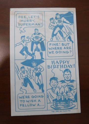 Superman Tim 1948 Happy Birthday Postcard NM Not Used Rare Condition