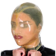 Translucent Latex Hood Only open Nostril Rubber Fetish Mask Back Zipper Cosplay
