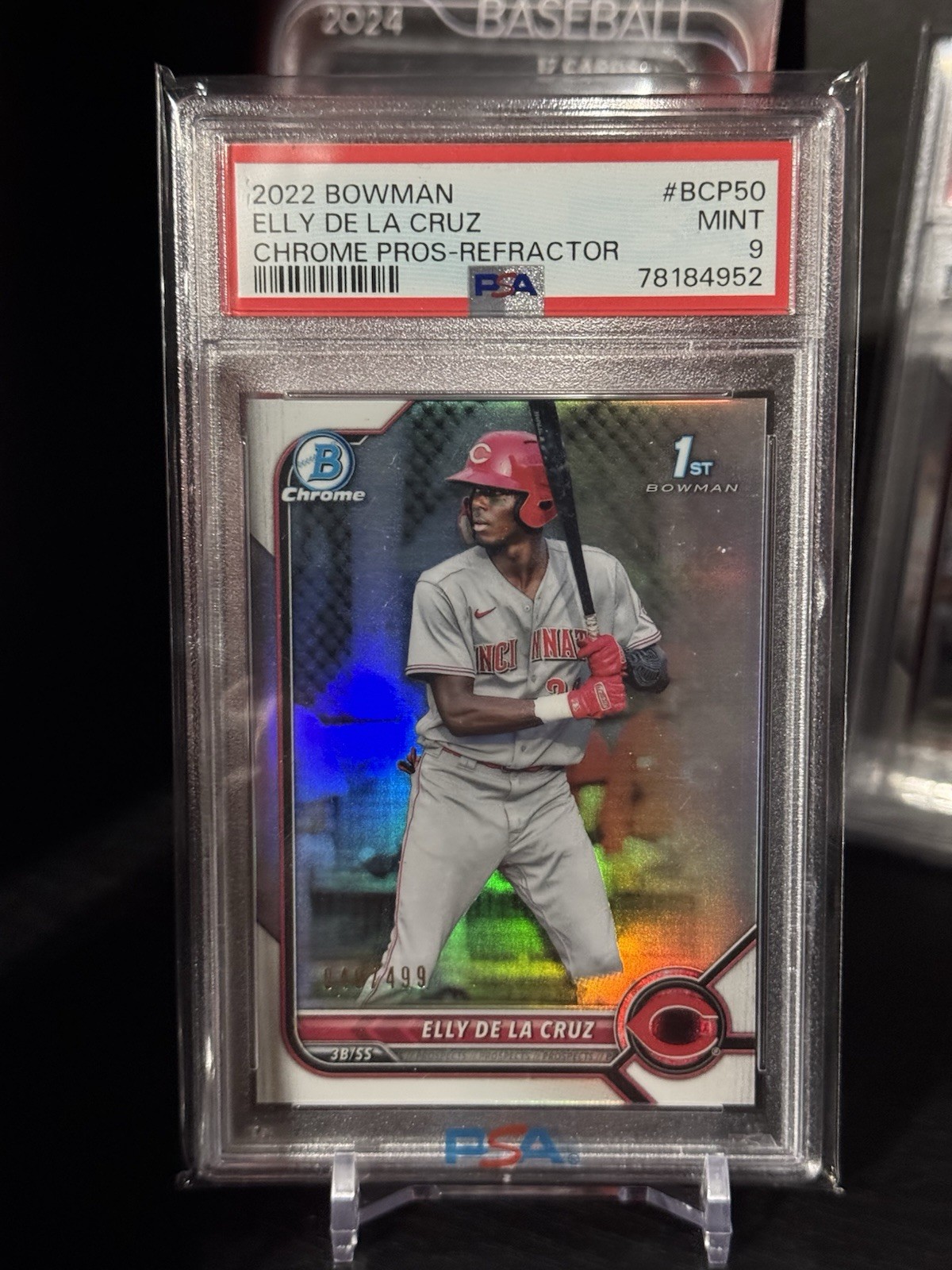2022 Bowman Chrome 1st Elly De La Cruz RC Refractor /499 BCP-50 PSA 9 Reds view 1