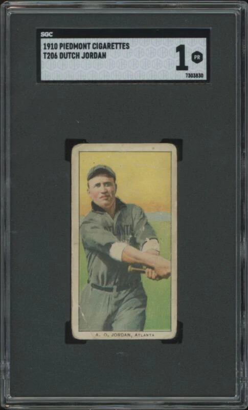 1909 T206 DUTCH JORDAN POOR PIEDMONT 350 SGC 1 BASEBALL ATLANTA CRACKERS