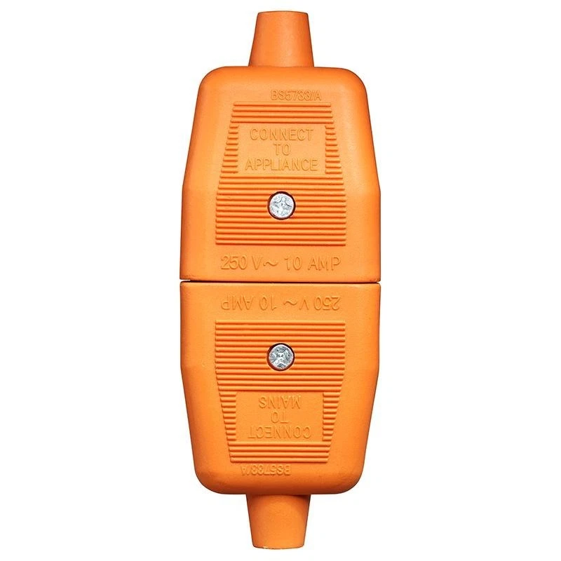 2 Pin In Line Coupler Heavy Duty Rubber 10 Amp Connector Orange Cord Grips - Image 2 of 3