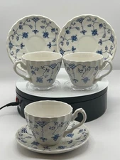 Set of 3, Myott Finlandia 1982, Cup & Saucer, Staffordshire England Blue & White