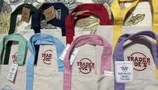 Trader Joe's Mini Canvas Reusable Tote bags, Colorful Tote Bag SET of all 8