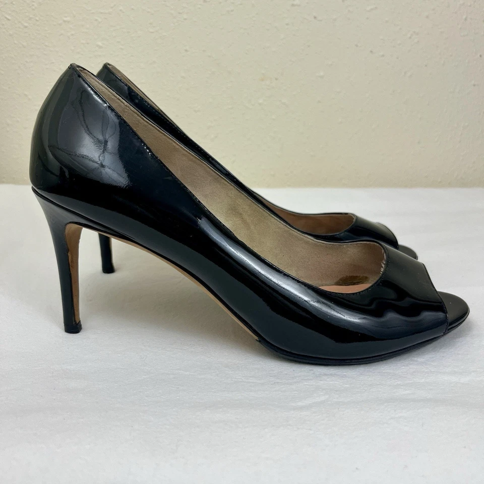 Tacones de aguja Max Mara charol punta abierta para mujer EU 40 US 10 negros Foto 4 de 4