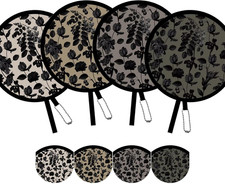 4 Pack Elegant Black Plant Foldable Hand Fans, Versatile round Handheld Fans for