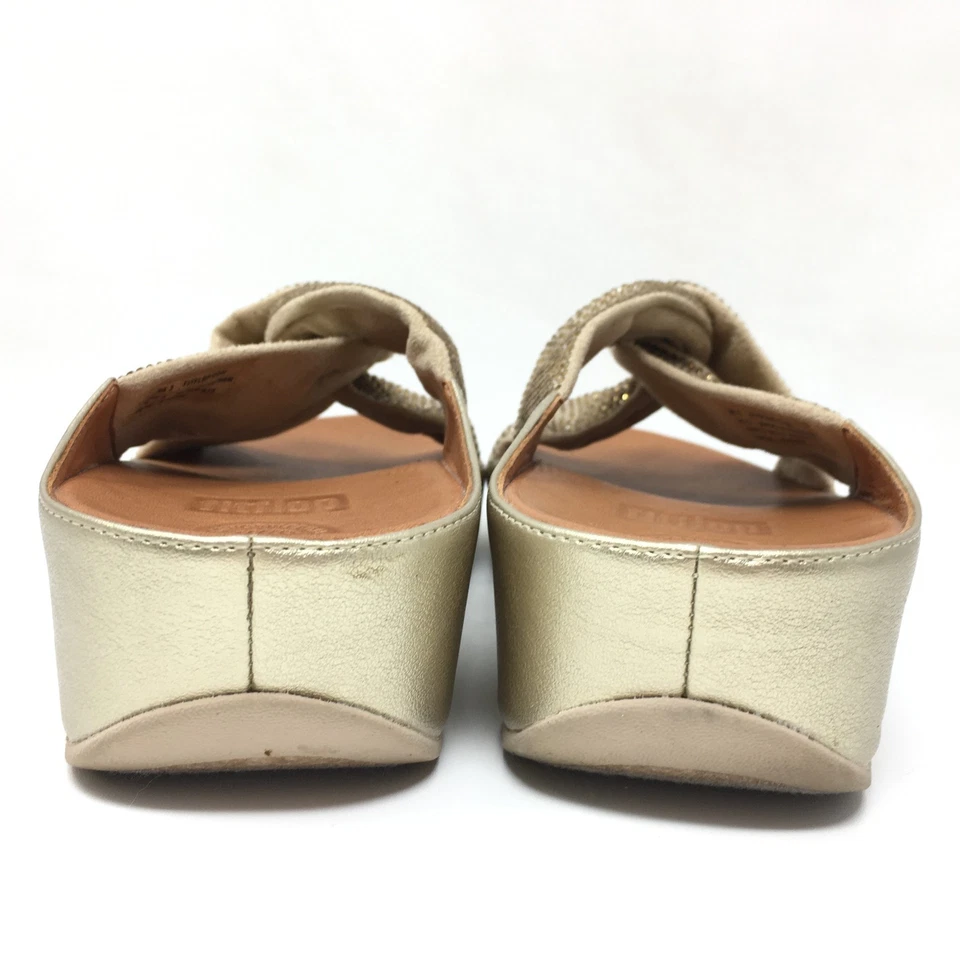 Fitflop Twiss Crystal Flip Flops Sandals Shoes Womens Size 5 Gold Leather Wedge - Image 3 of 4