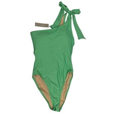 J Crew One Shoulder Swimsuit Womens Size 2 Green Bow Tie Asymmetrical NEW