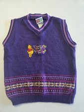 Vintage Winnie The Pooh Kids Small Pullover Vest Purple Embroidered Vtg Disney