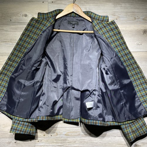Talbots Blazer Jacket 12P Wool Blend Plaid Gold Crest Buttons Stand-Up Collar - Picture 4 of 10
