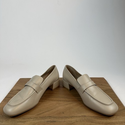 Neu Stuart Weitzman elegante 35 dünnbeige Leder-Loafer mit Absatz Penny-Loafer Größe 8,5 B - Bild 5 von 8