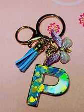 Handmade Resin Initial Keychain Letter P Butterfly B Personalized Gift