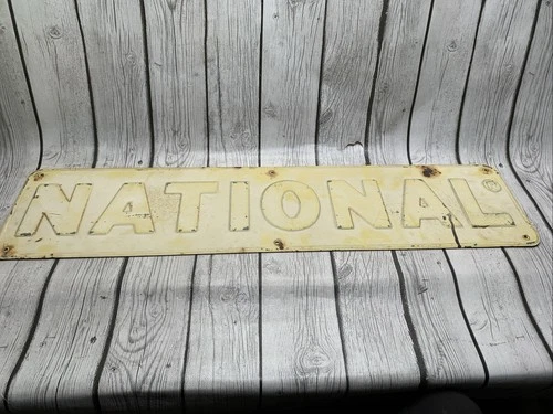Vintage NATIONAL Embossed Metal Sign Yellow Gas Oil Advertising Garage Decor