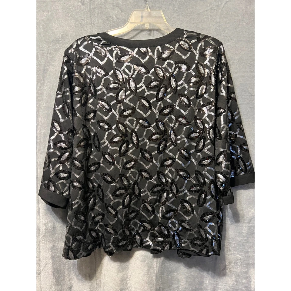 Bob Mackie Usable Art 3X Chaqueta de Lentejuelas Negra Talla Grande Fiesta Noche Topper Foto 4 de 4