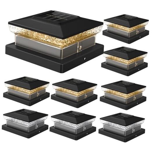 Solar Post Cap Light, 4x4 5x5 Fence Post Solar Light for 8 Pack Black