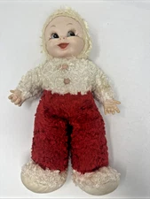 Rushton Vintage Rubber Face & Hand Red White Christmas Snow Doll 14'' Big Foot