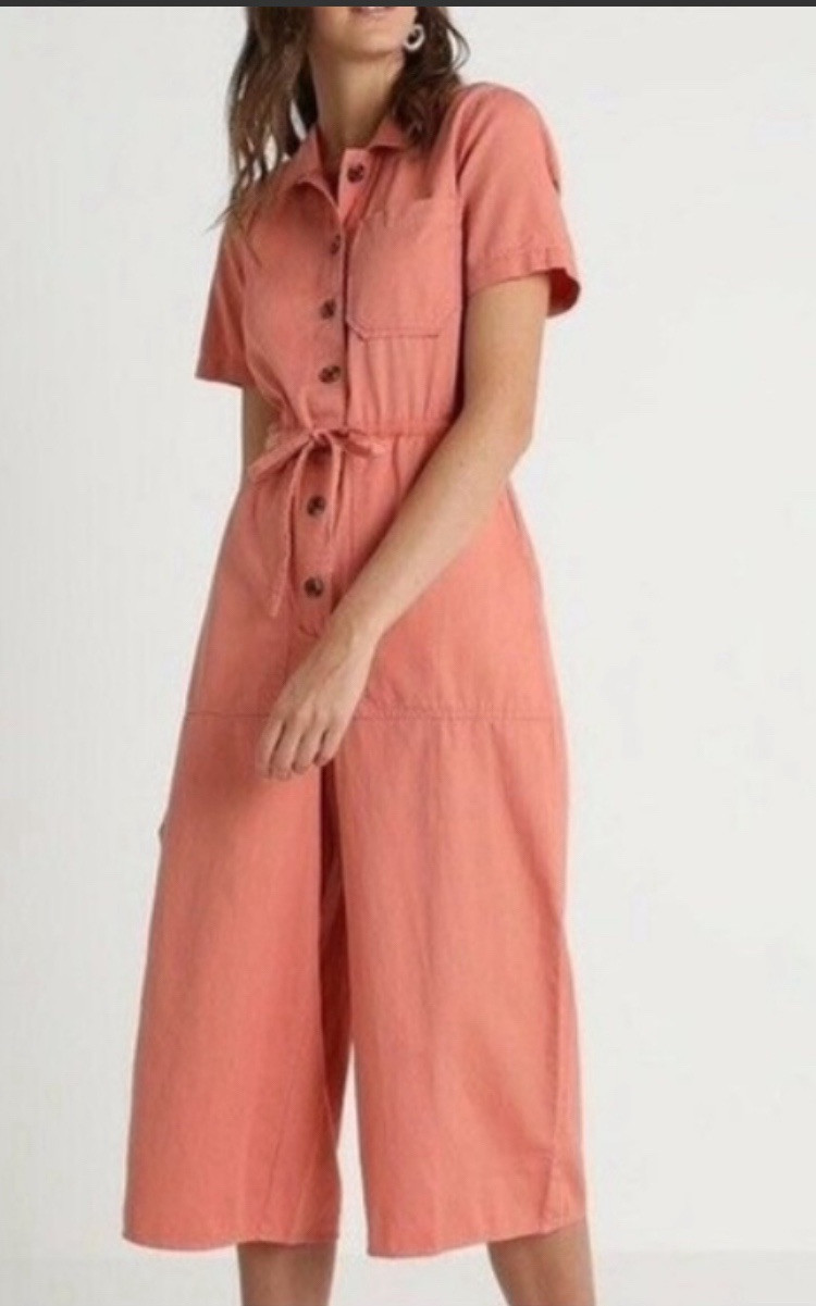Madewell Peach Cotton Tie-Front Wide Leg Jumpsuit Size 0 Short Sleeve-image