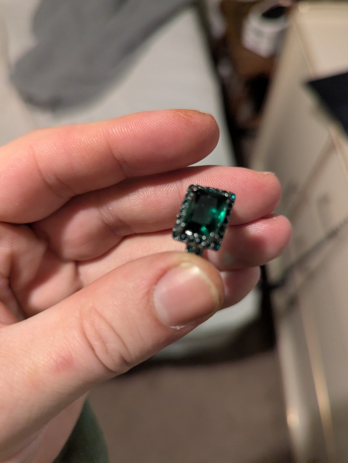 Green Rectangle Cut Ring - image 1