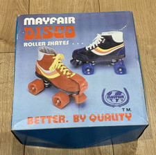 Vintage Boxed 1980's Mayfair Disco Roller Skates with Instructions Blue Size 3