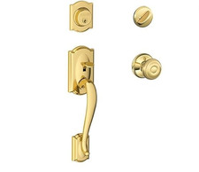 Schlage F60 Cam 605 Geo Camelot Brass Handleset W Georgian Knob 5-1