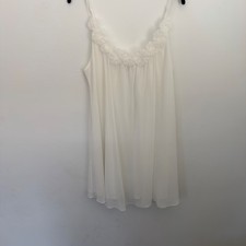 Oscar de la Renta Pink Label White Chiffon Floral Pearl Babydoll Nightgown XL