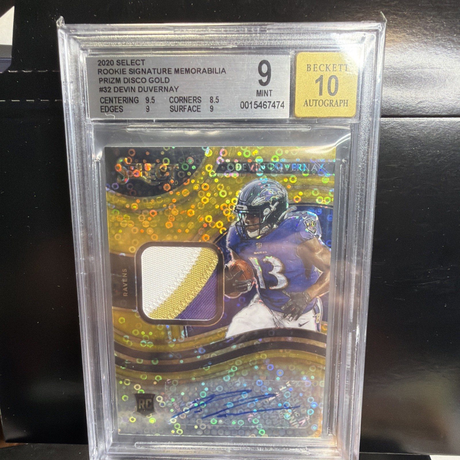 2020 Select Devin Duvernay RPA Gold Disco Prizm Patch Auto /10 BGS 9 Auto 10 RC