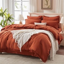 King Size Comforter Set with Sheets Burnt Orange - 7 Pieces Bed in a Bag Boho...