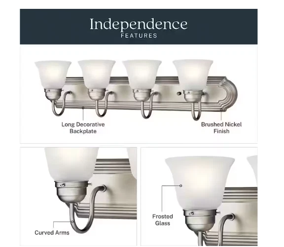 Vaidade de banho KICHLER Independence 30 polegadas 4 luzes níquel escovado vidro fosco - Imagem 3 de 4