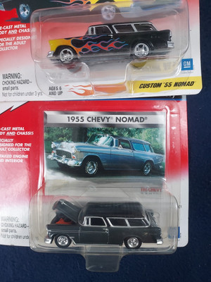 Lot of 2 Johnny Lightning 1955 Chevy Nomads-Sealed Tri-Chevy & Thunder Wagon