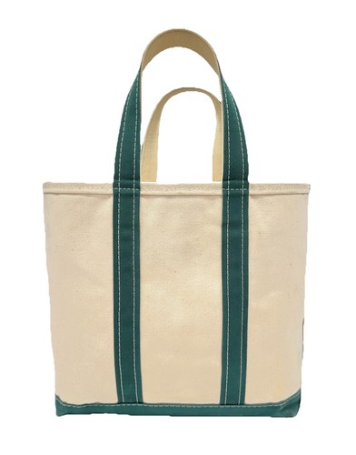 Vtg LL Bean Boat and Tote Medium Zip Canvas Bag Green White Freeport Maine USA