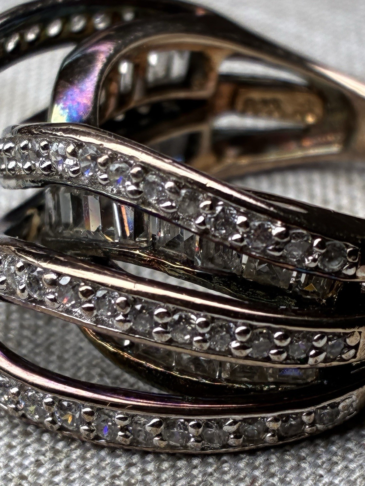 925 Sterling Silver Multi Level Crossover Ring Cl… - image 5