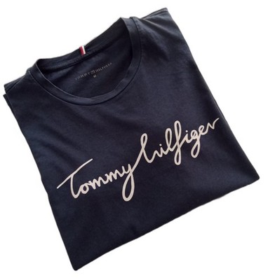 Tommy Hilfiger Herren Damen M Navy Blau T-Shirt Cursive Logo Heritage Tee sehr guter Zustand