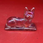FENTON Glass Laying Cat With Bow Figurine Pink Opalescent 4” #m6