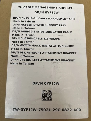 Dell YF1JW PowerEdge Cable Management Arm Kit For R720, R730, And R820 Servers.