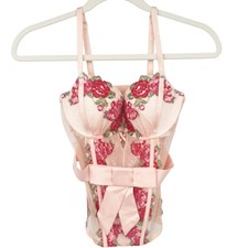 Victorias Secret Womens Pink Floral Embroidered Coquette Bustier Corset Top 36B