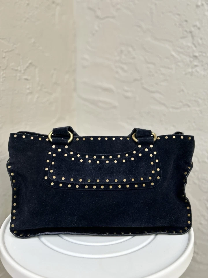 Auténtico bolso Celine Boogie vintage en gamuza negra con tachuelas doradas Foto 2 de 4