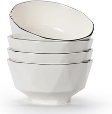 Cereal Bowls Set of 4,Ceramic Dessert Bowls, Breakfast Bowl,Ceramic White Bowl,