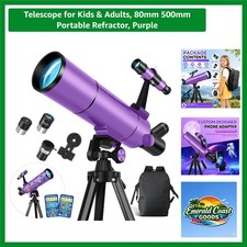 Family-Friendly 80mm 500mm Refractor Telescope with Backpack Stickers - Purple