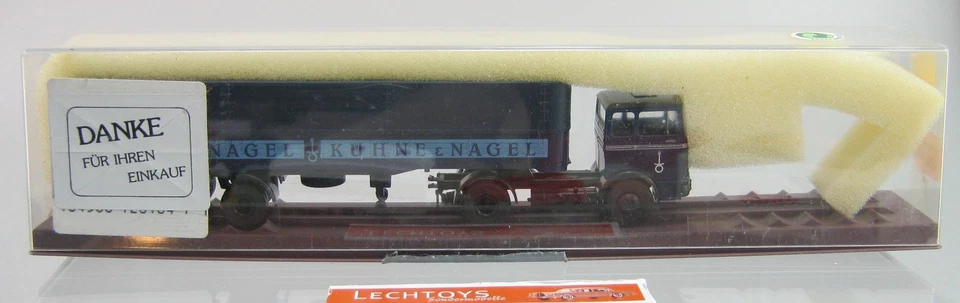 Brekina 1:87 H0, Nr. 8109 Mercedes 1620 Kühne & Nagel mit Zubehör Spiegel, OVP - Bild 1 von 1