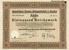 Spinnstoffwerk Glauchau 1935 VEB Schwarza Denkendorf Bad Homburg Berlin 1000 RM