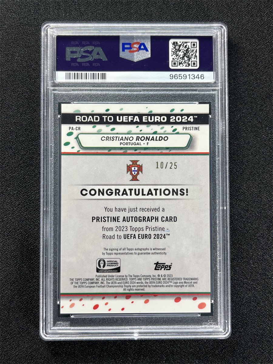 2023-24 Topps Pristine Cristiano Ronaldo #PA-CR Orange Auto /25 PSA 10/10 POP 3 view 2