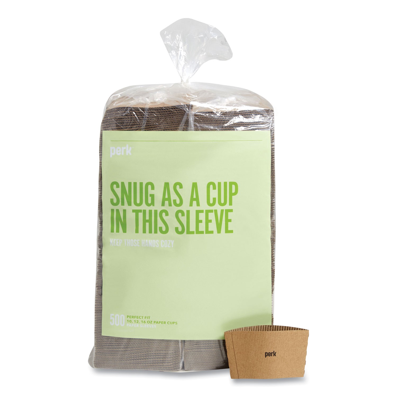 Бумажные термокружки Perk подходят для чашек объемом 10, 12 и 16 унций, Коричневые, 500 штук в упаковке PK56227