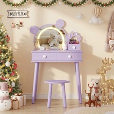  Kids Dressing Table w/ Mirror and Stool Girls Vanity Set Princess Makeup Table