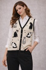 Vintage Cat Sweater Vest Blair Button Knit Grandma Style Cottagecore