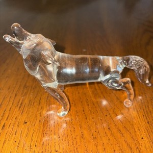 Vtg Art Glass Crystal Clear Wolf Dog Figurine Details Sculpture