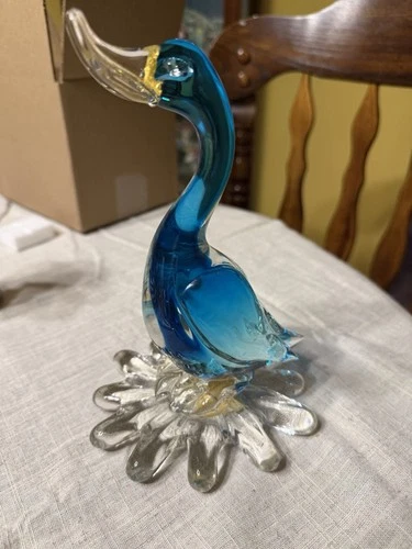 Vintage Murano Glass Duck/Bird/ Swan Blue and Clear  Flaw.  Some Scratches
