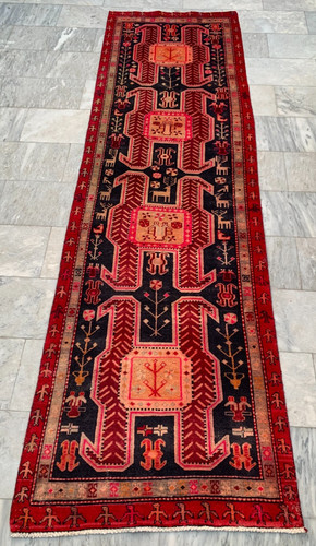 Vintage Afghan Hallway Rug Hand Knotted Oushak Design Wool Runner Rug 3x11 ft