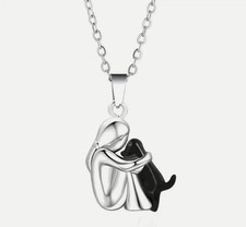 Dog Lovers Little Girl & Dog Pendant Pet Necklace Jewellery Gift UK