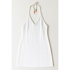 Wild Fable White Mini Halter Dress Eyelet Detail Beaded Straps Summer