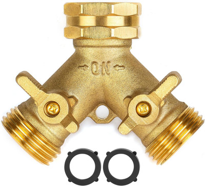 Garden Hose Splitter 2 Way Heavy Duty, Brass Faucet Adapter With Long Handle For